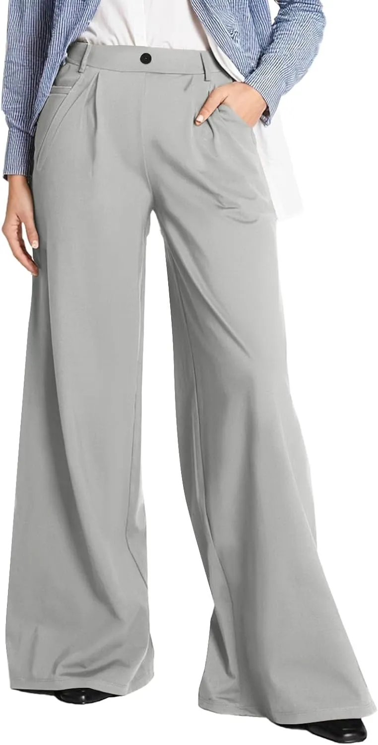 Wide Leg Dress Pants for Women High Waisted Business Casual Pants Office Work Pants Pull On Slacks Palazzo Trousers