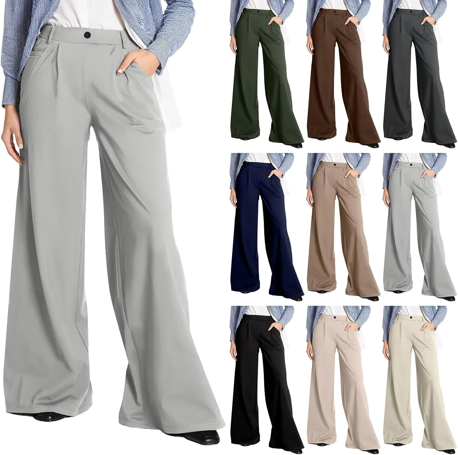 Wide Leg Dress Pants for Women High Waisted Business Casual Pants Office Work Pants Pull On Slacks Palazzo Trousers