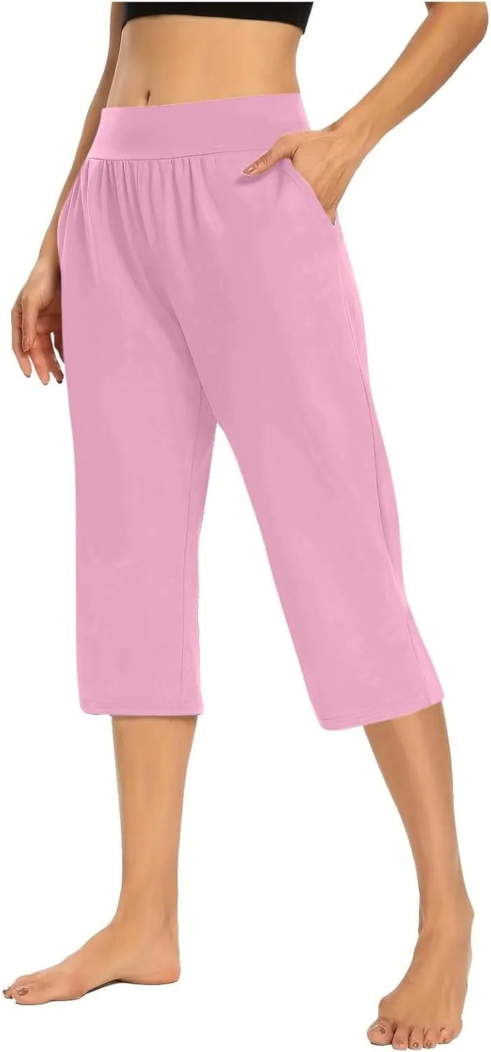 Wide Leg Yoga Pants for Women Casual Loose Soft Lounge Capris Cropped Pant Trousers High Waisted Athletic Sweatpants