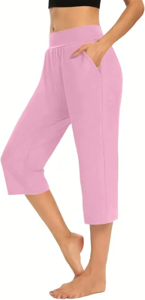 Wide Leg Yoga Pants for Women Casual Loose Soft Lounge Capris Cropped Pant Trousers High Waisted Athletic Sweatpants
