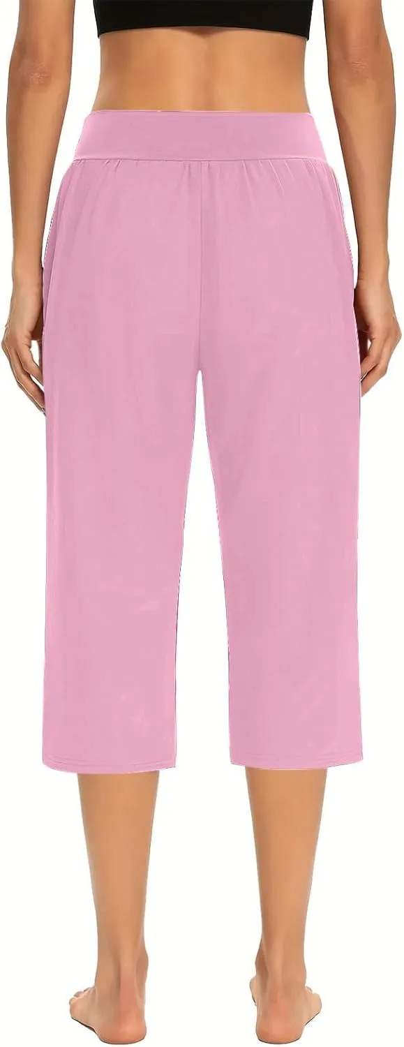 Wide Leg Yoga Pants for Women Casual Loose Soft Lounge Capris Cropped Pant Trousers High Waisted Athletic Sweatpants