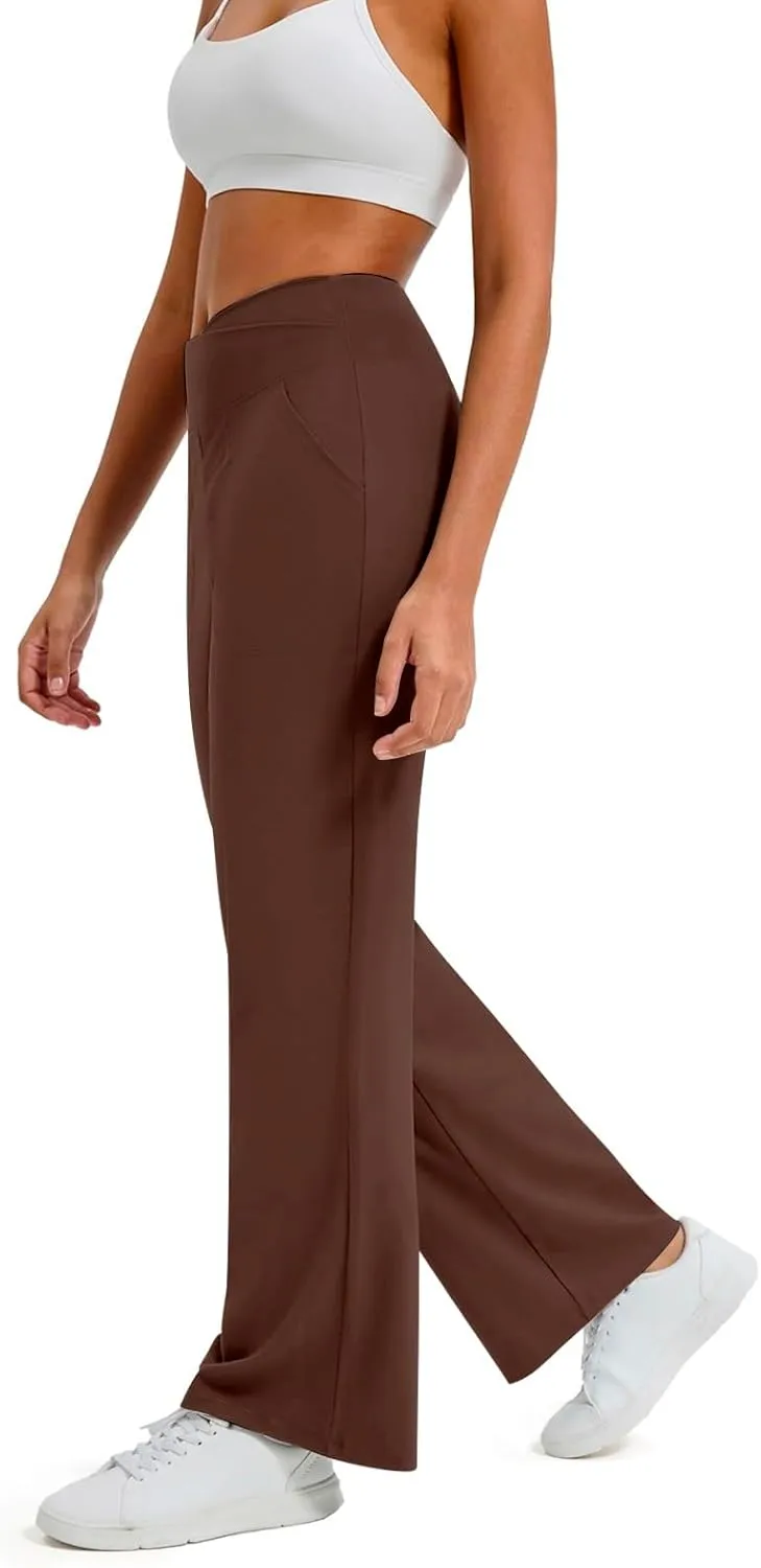 Wide Leg Yoga Pants for Women Cross High Waisted Wide Leg Pants Stretch Casual Lounge Sweatpants with Pockets