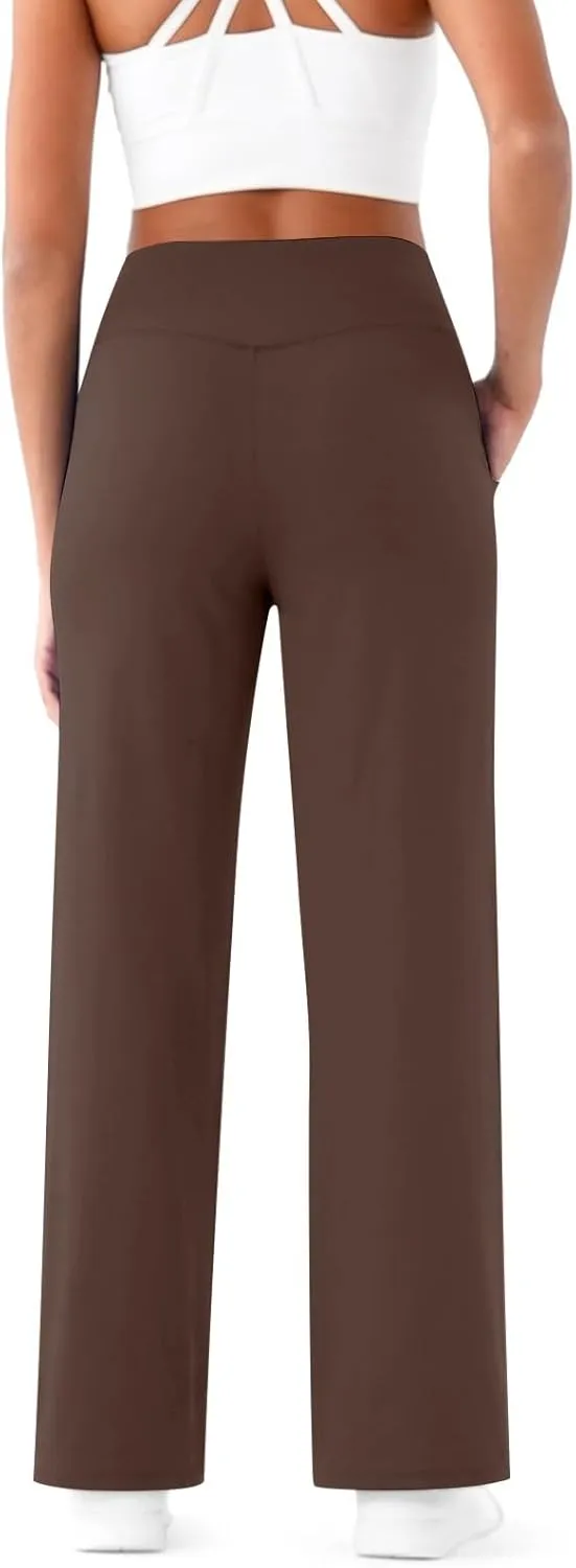 Wide Leg Yoga Pants for Women Cross High Waisted Wide Leg Pants Stretch Casual Lounge Sweatpants with Pockets