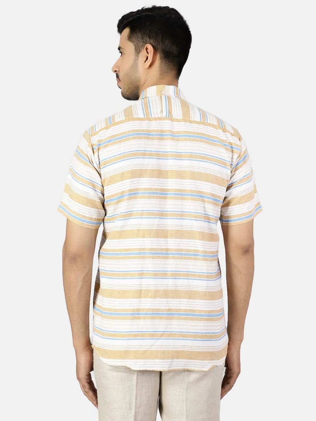 WINTAGE Linen Cotton White Stripe Shirt