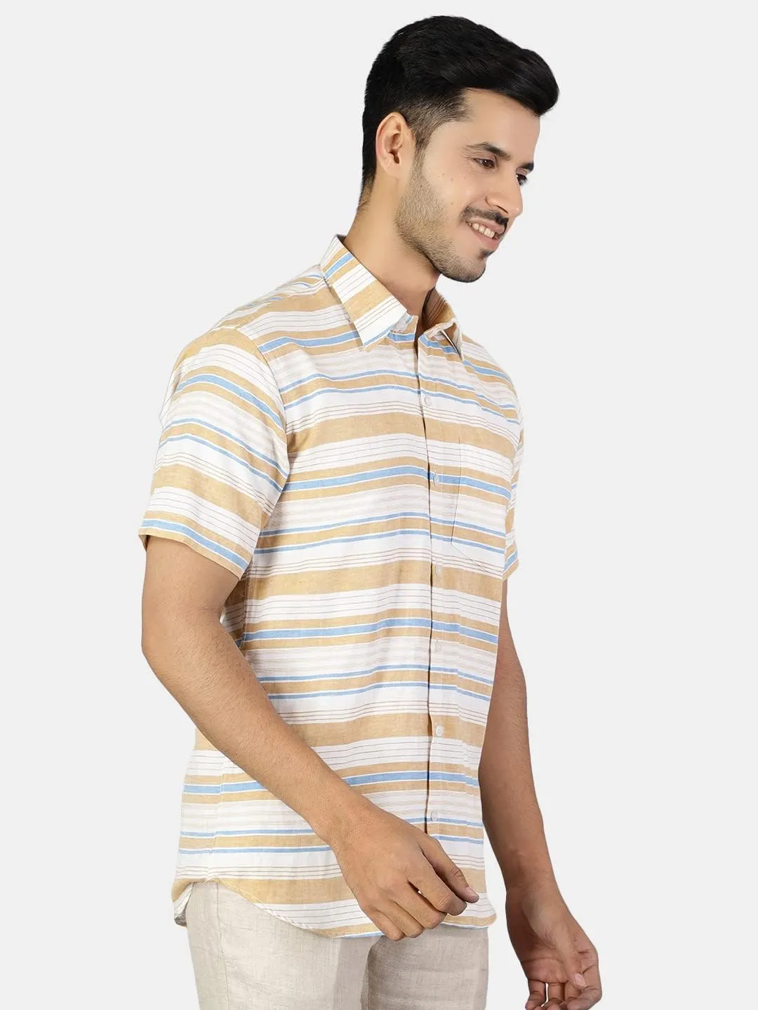 WINTAGE Linen Cotton White Stripe Shirt