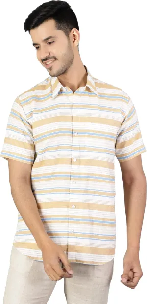 WINTAGE Linen Cotton White Stripe Shirt