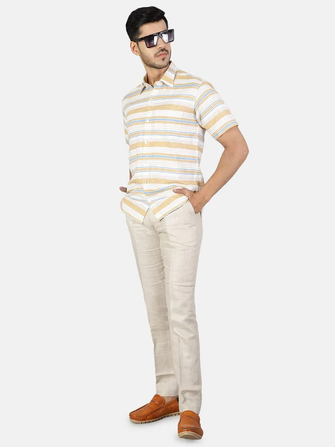 WINTAGE Linen Cotton White Stripe Shirt