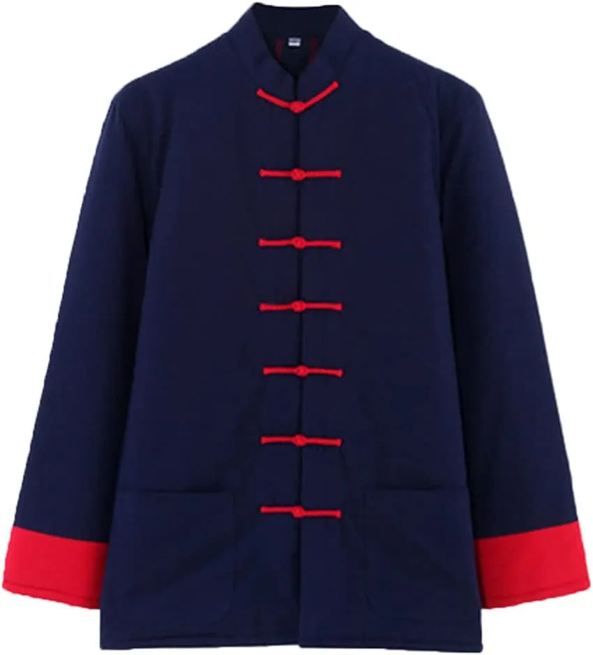 Winter Tang Suit Jackets Cotton Padded Coats Men Warm Tai Chi Uniform Chinese Jacket Kung Fu Clothing Shirt blue1-M