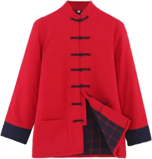 Winter Tang Suit Jackets Cotton Padded Coats Men Warm Tai Chi Uniform Chinese Jacket Kung Fu Clothing Shirt red1-M