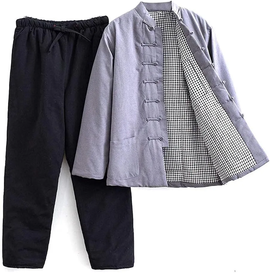 Winter Warm Tang Suit Chinese Traditional Clothing Jackets Pants - Kung Fu Clothing Tops Cotton Padded Coats grey-3XL