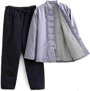 Winter Warm Tang Suit Chinese Traditional Clothing Jackets Pants - Kung Fu Clothing Tops Cotton Padded Coats grey-3XL