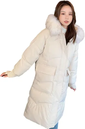 Winter Women's Down Puffer Long Jackets Baggy Thickening Warm Hooded Fluffy Oversized Fashion Cotton Padded Coats