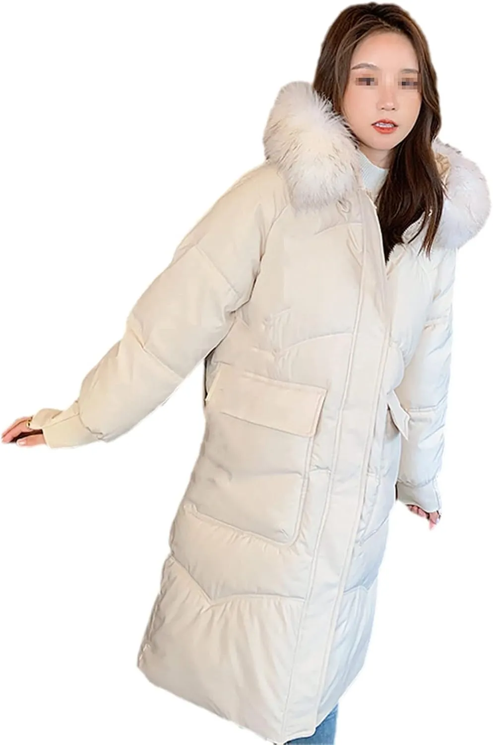 Winter Women's Down Puffer Long Jackets Baggy Thickening Warm Hooded Fluffy Oversized Fashion Cotton Padded Coats