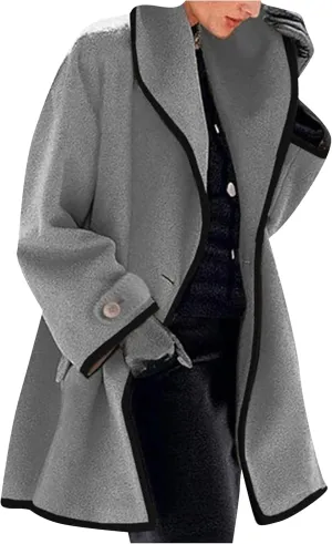 WIWIQS Womens Warm Open Front Trench Coats Lapel Single Breasted Long Coat Casual Loose Lightweight Pea Coat