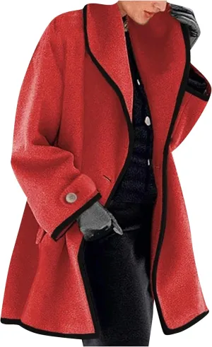 WIWIQS Womens Warm Open Front Trench Coats Lapel Single Breasted Long Coat Casual Loose Lightweight Pea Coat