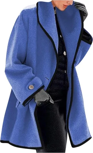 WIWIQS Womens Warm Open Front Trench Coats Lapel Single Breasted Long Coat Casual Loose Lightweight Pea Coat