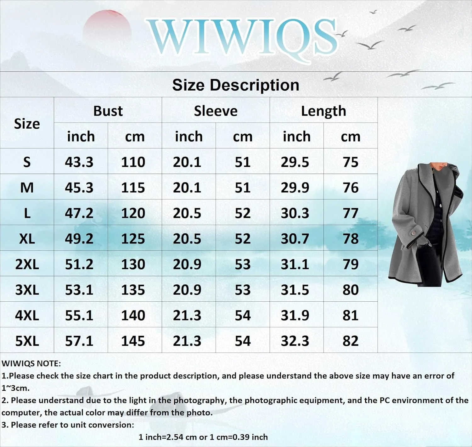 WIWIQS Womens Warm Open Front Trench Coats Lapel Single Breasted Long Coat Casual Loose Lightweight Pea Coat