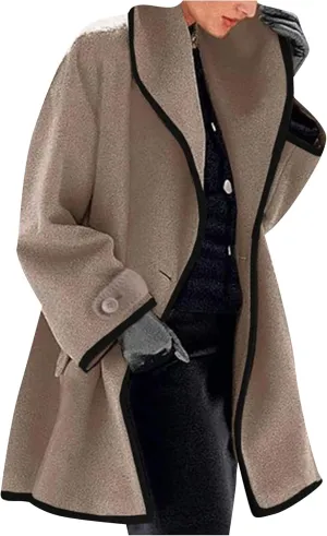WIWIQS Womens Warm Open Front Trench Coats Lapel Single Breasted Long Coat Casual Loose Lightweight Pea Coat