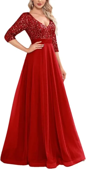 Wjnvfioo Elegant Chiffon Blue Formal Evening Dress Long Luxury Women Wedding Party Prom Sequin Short Sleeve Cocktail Gown