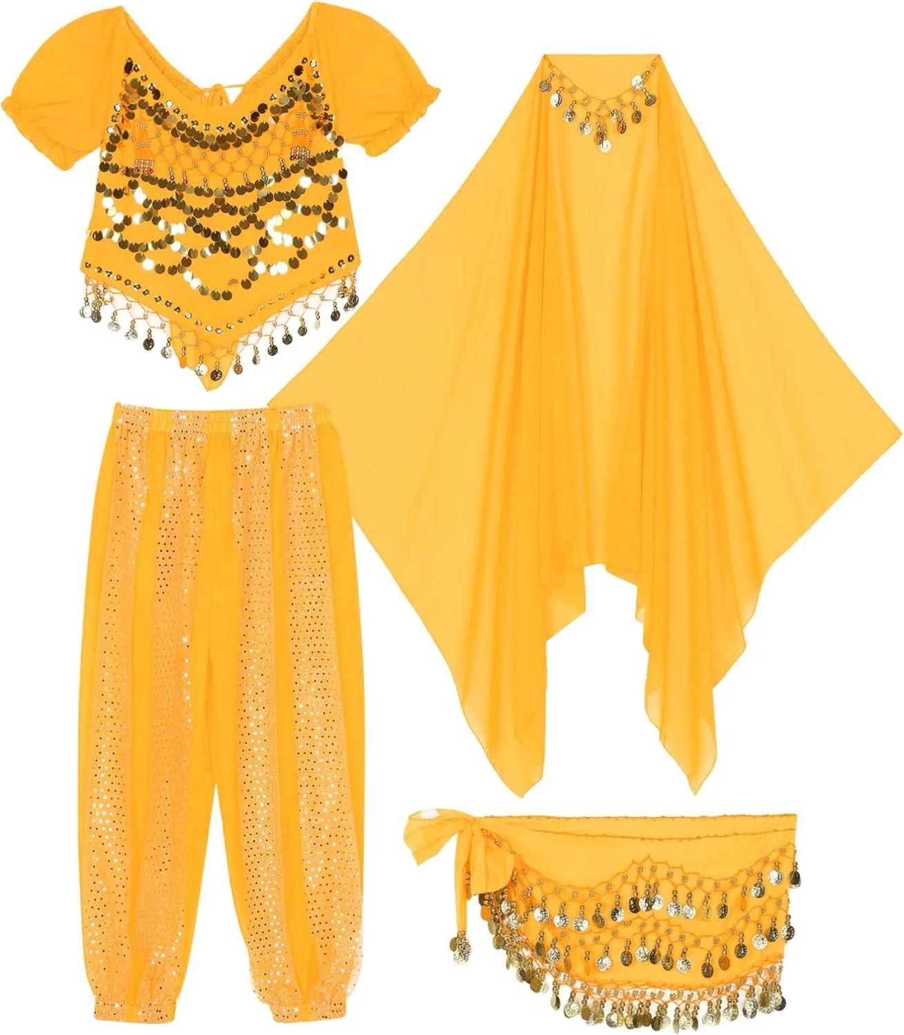 Women Belly Dance Costume Sequin Crop Tops Harem Pants with Head Veil Bollywood Indian Belly Dancewear