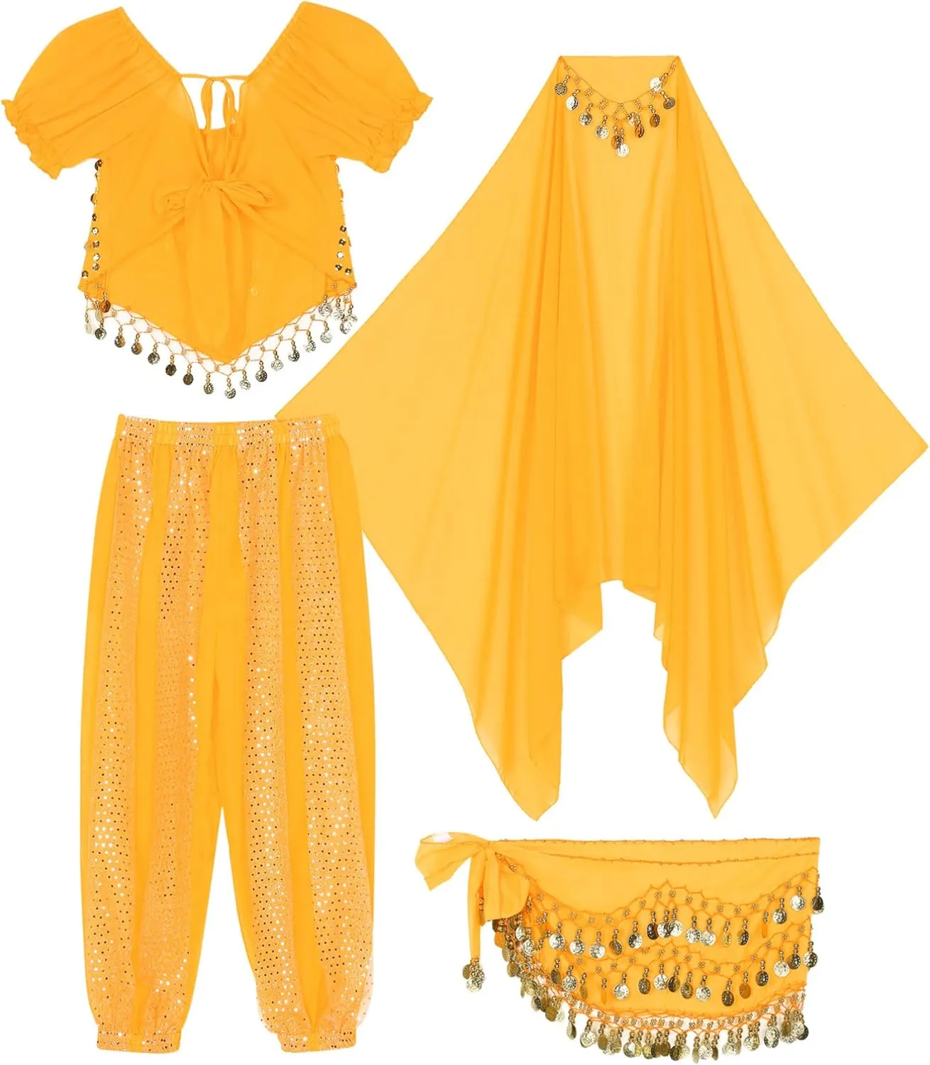 Women Belly Dance Costume Sequin Crop Tops Harem Pants with Head Veil Bollywood Indian Belly Dancewear
