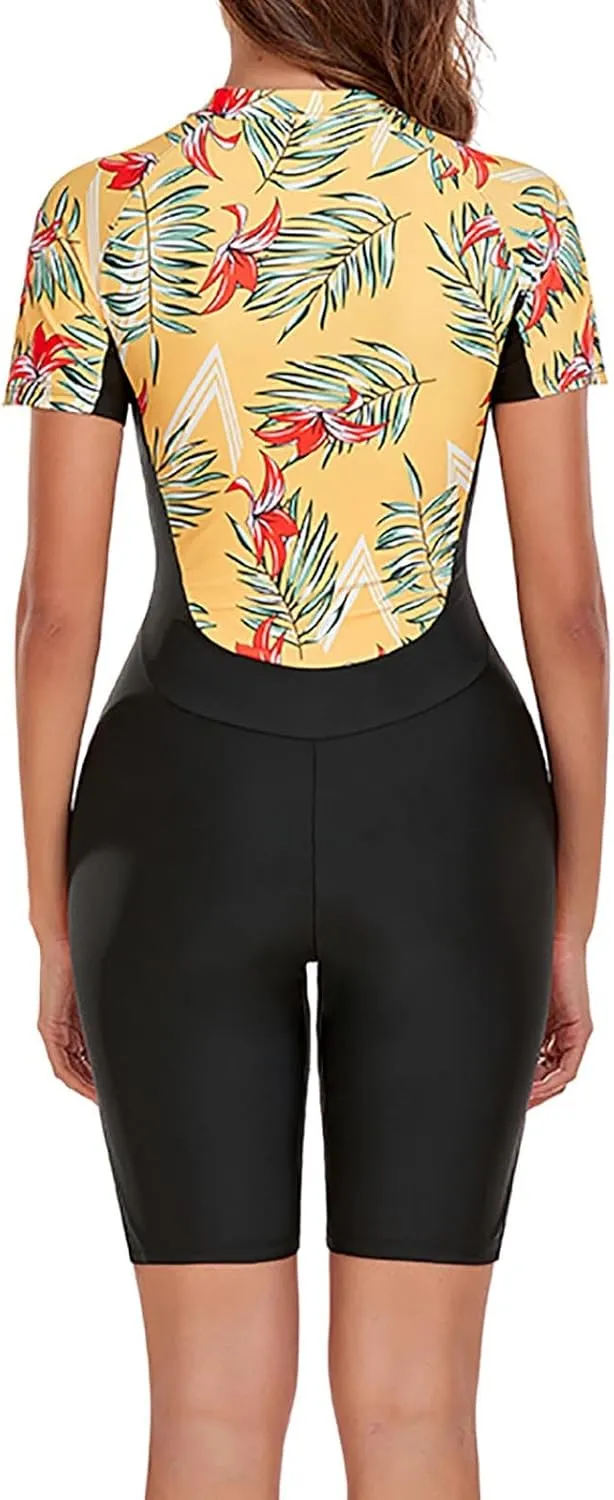 Women Boyleg Racerback One Piece Tummy Control Swimsuit Athletic Full Coverage Swimwear Lap Front Zip Training Swimming