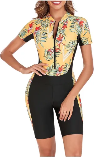 Women Boyleg Racerback One Piece Tummy Control Swimsuit Athletic Full Coverage Swimwear Lap Front Zip Training Swimming