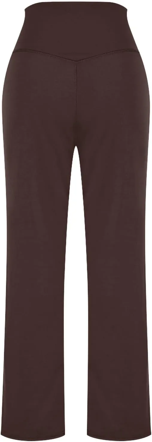 Women Capri Yoga Pants High Waist Wide Leg Lounge Pant with Pockets Tummy Control Stretch Straight Workout Trousers