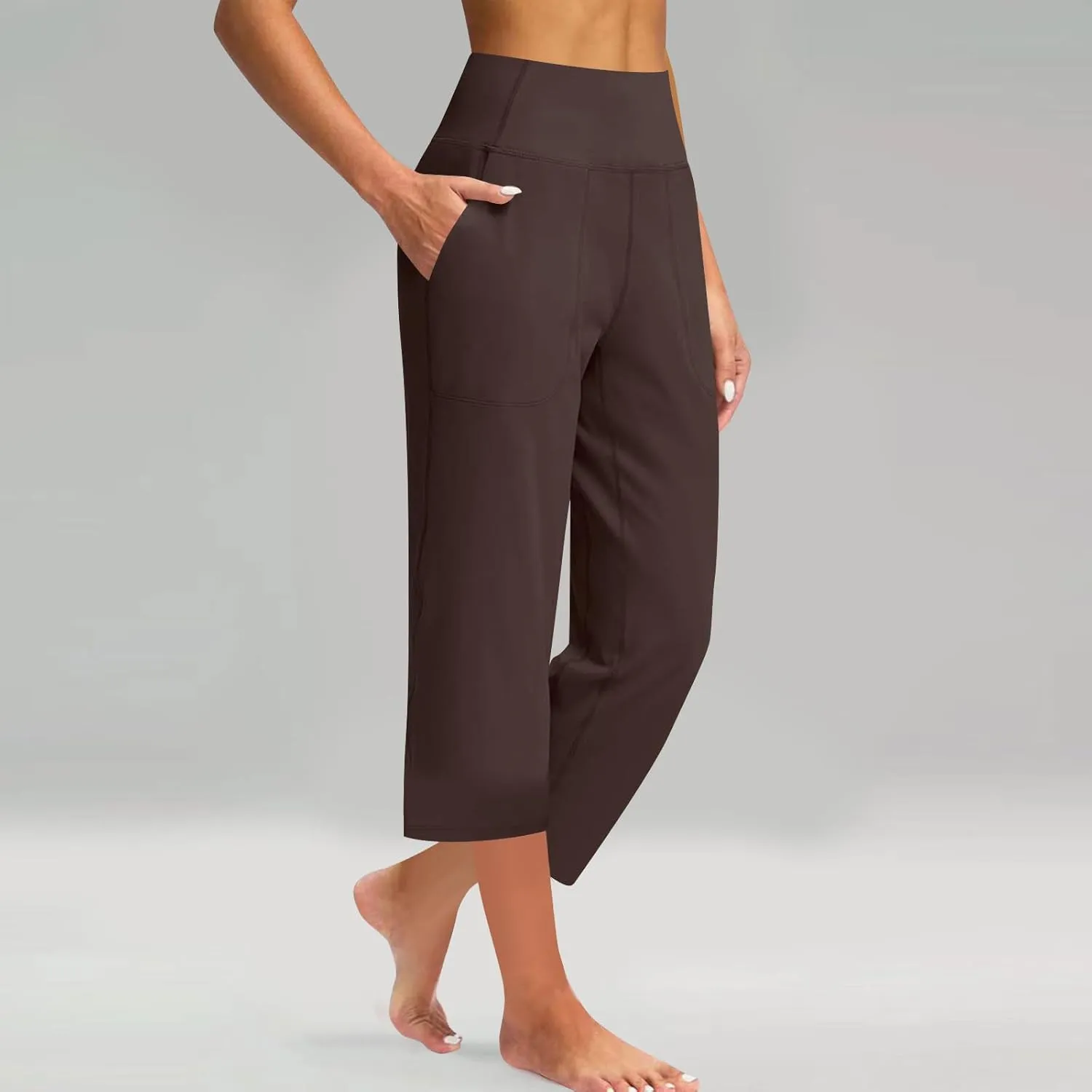 Women Capri Yoga Pants High Waist Wide Leg Lounge Pant with Pockets Tummy Control Stretch Straight Workout Trousers