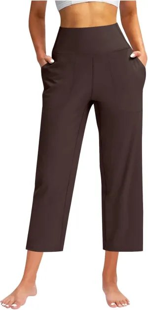 Women Capri Yoga Pants High Waist Wide Leg Lounge Pant with Pockets Tummy Control Stretch Straight Workout Trousers