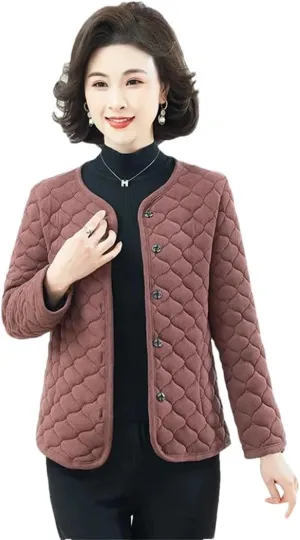 Women Cold Prevention Cotton Padded Coat Middle Aged Elderly Spring Winter Jackets Short Lightweight Warm Coat