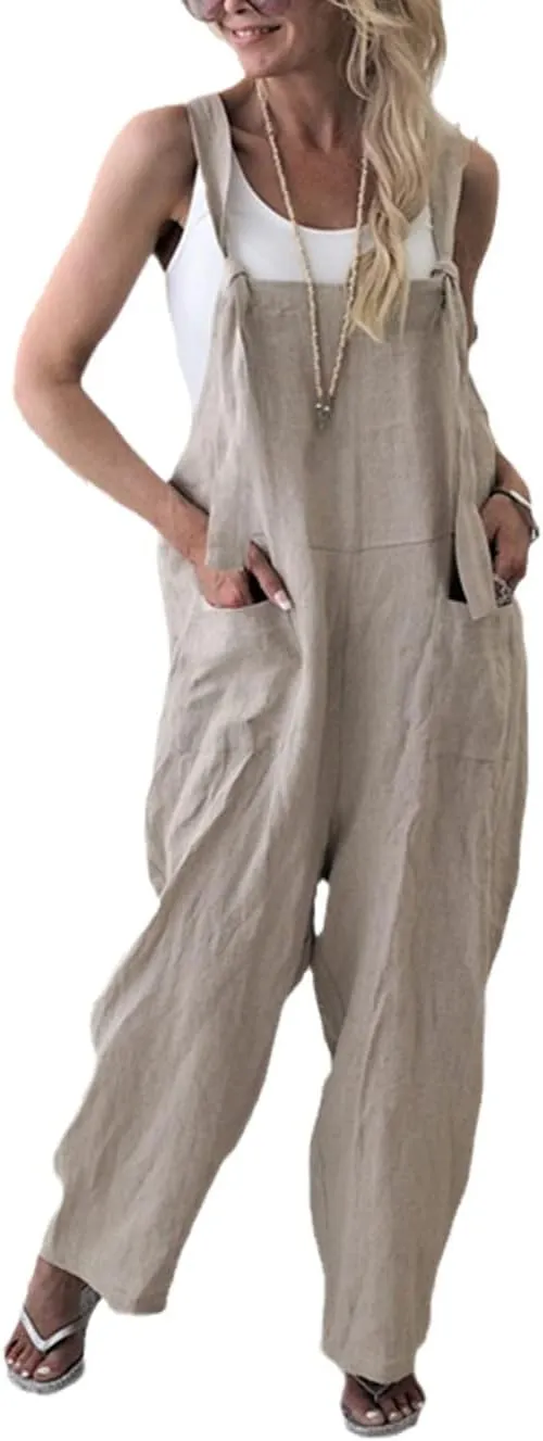 Women Dungarees Harem Strap Pants Loose Jumpsuit Trousers Overalls Bib Pants Bodysuit Ladies Cotton Linen Jumpsuit