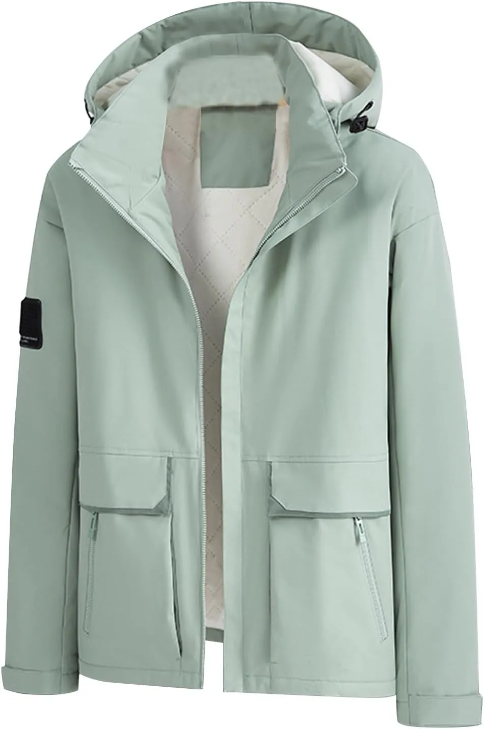 Women Fleece Lined Rain Jackets With Hood Waterproof Lightweight Rain Coats Plus Size Outdoor Trench Outerwear Parka
