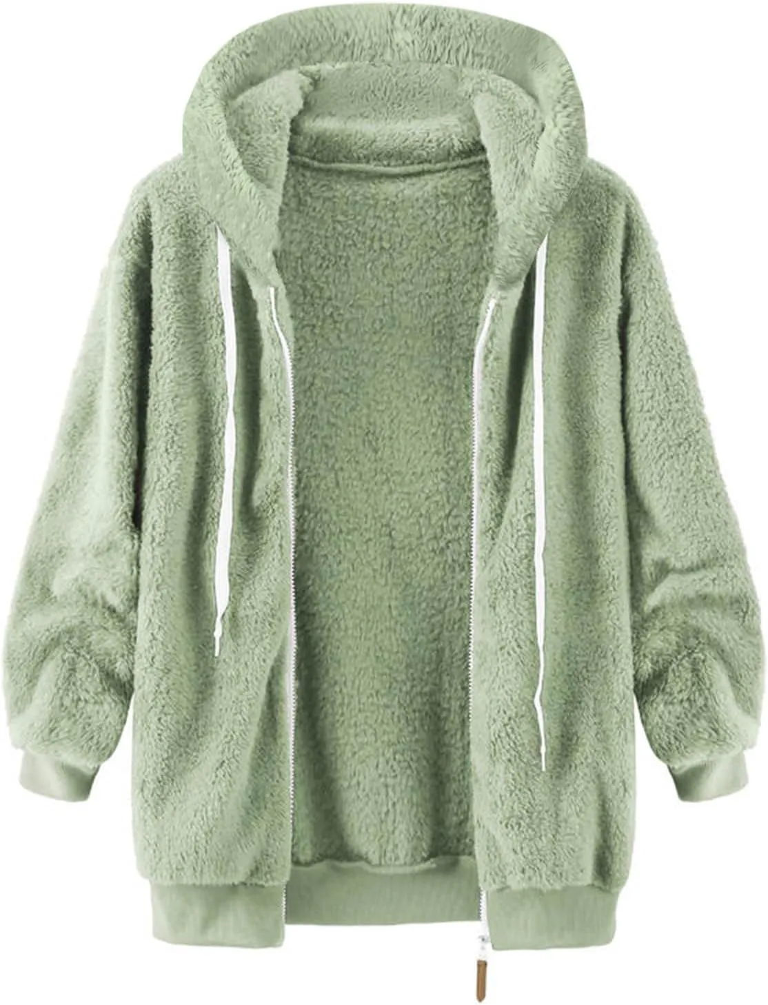 Women Fuzzy Hoodie Zip Up Fleece Jacket Long Sleeve Colorblock Sweatshirt Oversized Fluffy Coat Fall Winter Outerwear