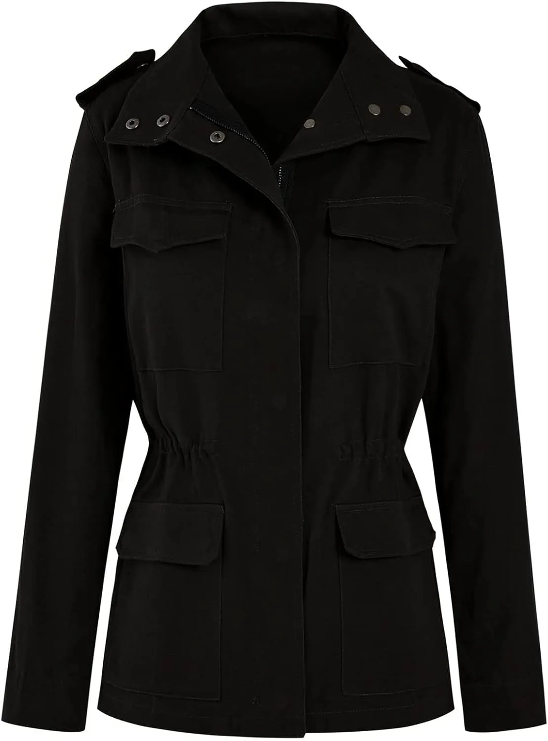 Women Jackets Zip Up Snap Buttons Utility Coats Oversize Long Sleeve Loose Fashion WInter Field Jackets Pockets