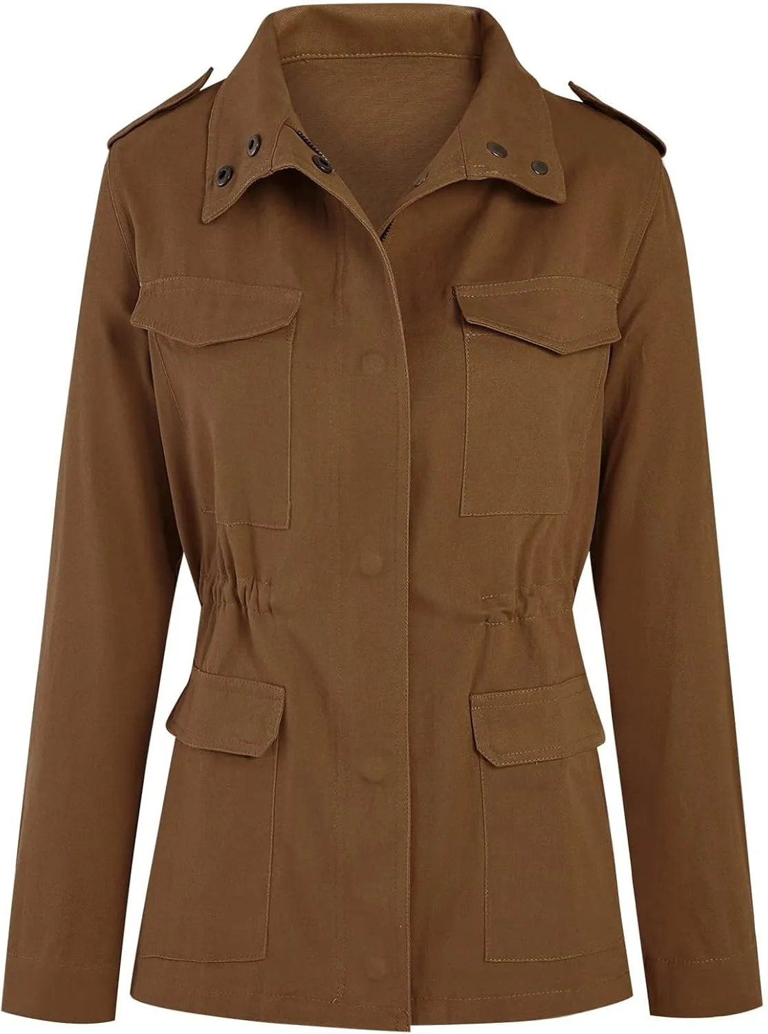Women Jackets Zip Up Snap Buttons Utility Coats Oversize Long Sleeve Loose Fashion WInter Field Jackets Pockets