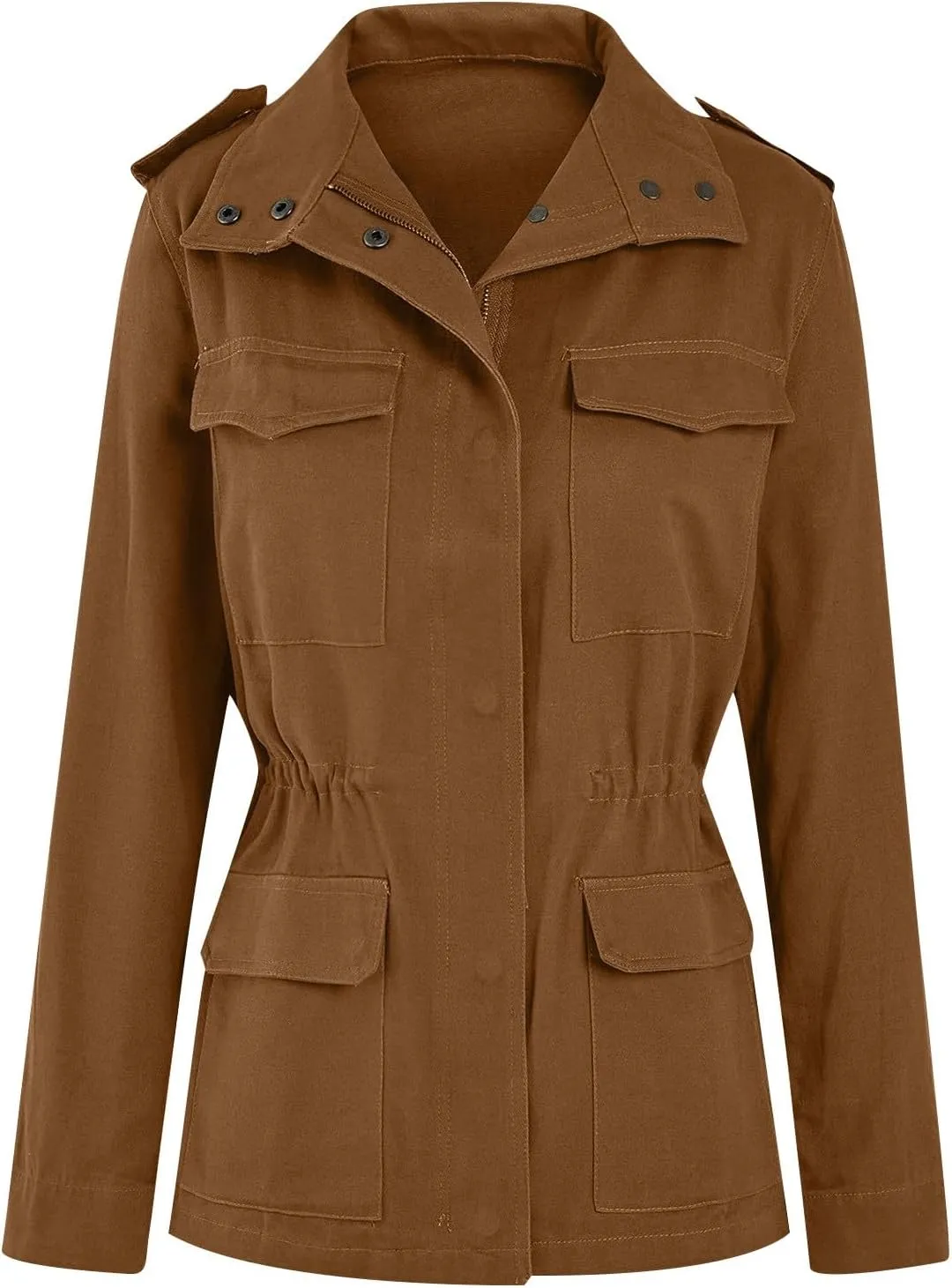 Women Jackets Zip Up Snap Buttons Utility Coats Oversize Long Sleeve Loose Fashion WInter Field Jackets Pockets