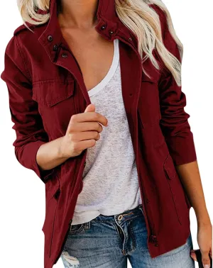 Women Jackets Zip Up Snap Buttons Utility Coats Oversize Long Sleeve Loose Fashion WInter Field Jackets Pockets
