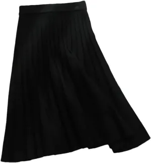 Women Knitted Midi Skirt Spring Autumn Elegant A-Line High Waist Pleated Long Skirt
