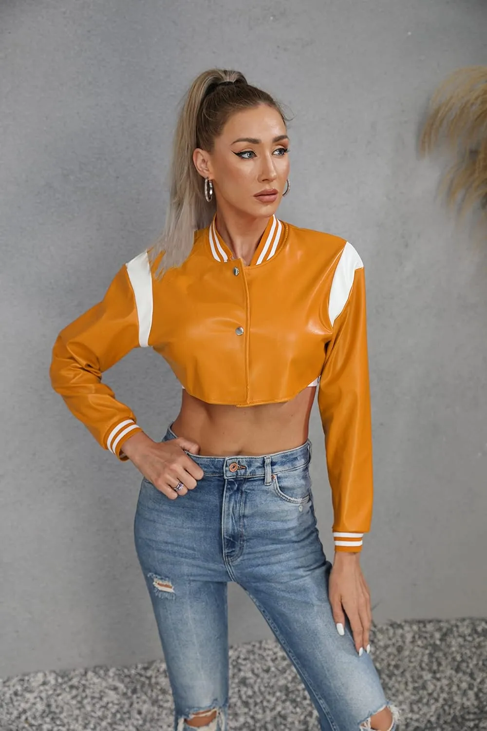 Women Leather Jackets-Faux Motorcycle Cropped Moto Biker Coat Short Lightweight PU Leather Bomber Jacket Women