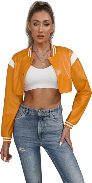 Women Leather Jackets-Faux Motorcycle Cropped Moto Biker Coat Short Lightweight PU Leather Bomber Jacket Women