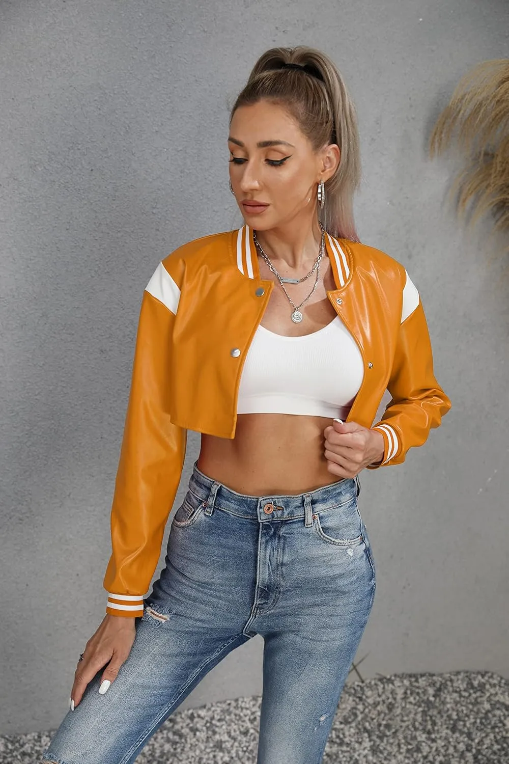 Women Leather Jackets-Faux Motorcycle Cropped Moto Biker Coat Short Lightweight PU Leather Bomber Jacket Women