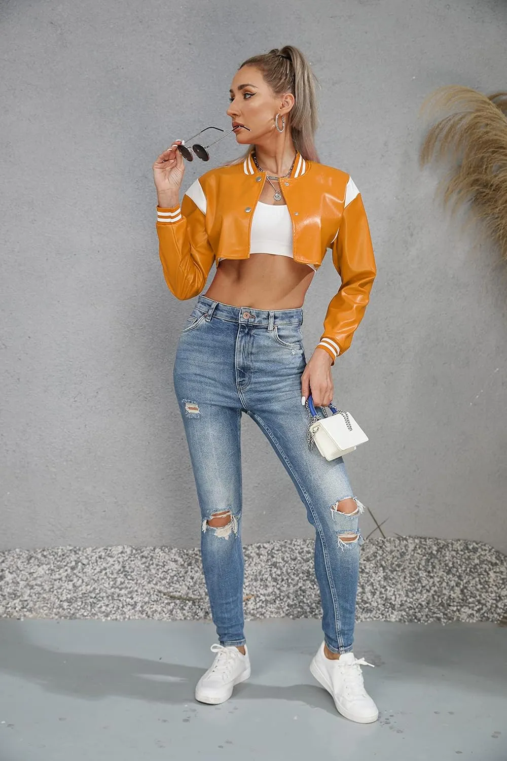 Women Leather Jackets-Faux Motorcycle Cropped Moto Biker Coat Short Lightweight PU Leather Bomber Jacket Women