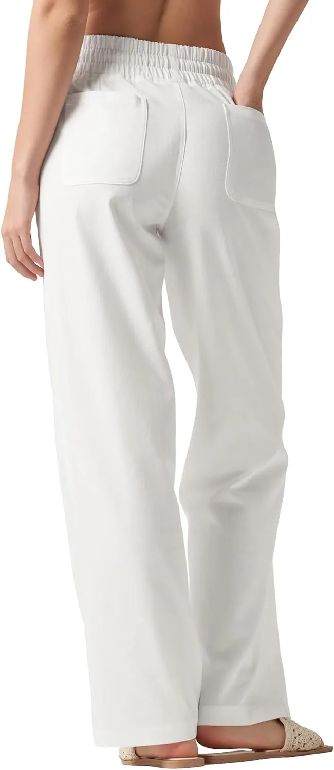 Women Linen Pants Wide Leg Palazzo Pants Cotton Linen Drawstring Summer Pants with Pockets 29"/31"/ 33"