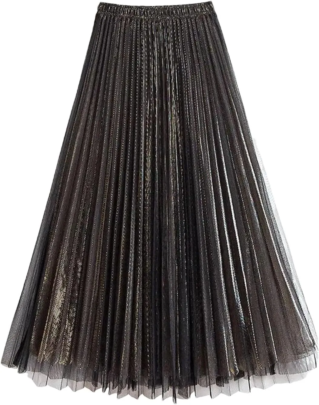 Women Mesh Layered Pleated A-Line Skirt Midi Skirt Elascity High Waist Party Skirt for Prom Ball Gown