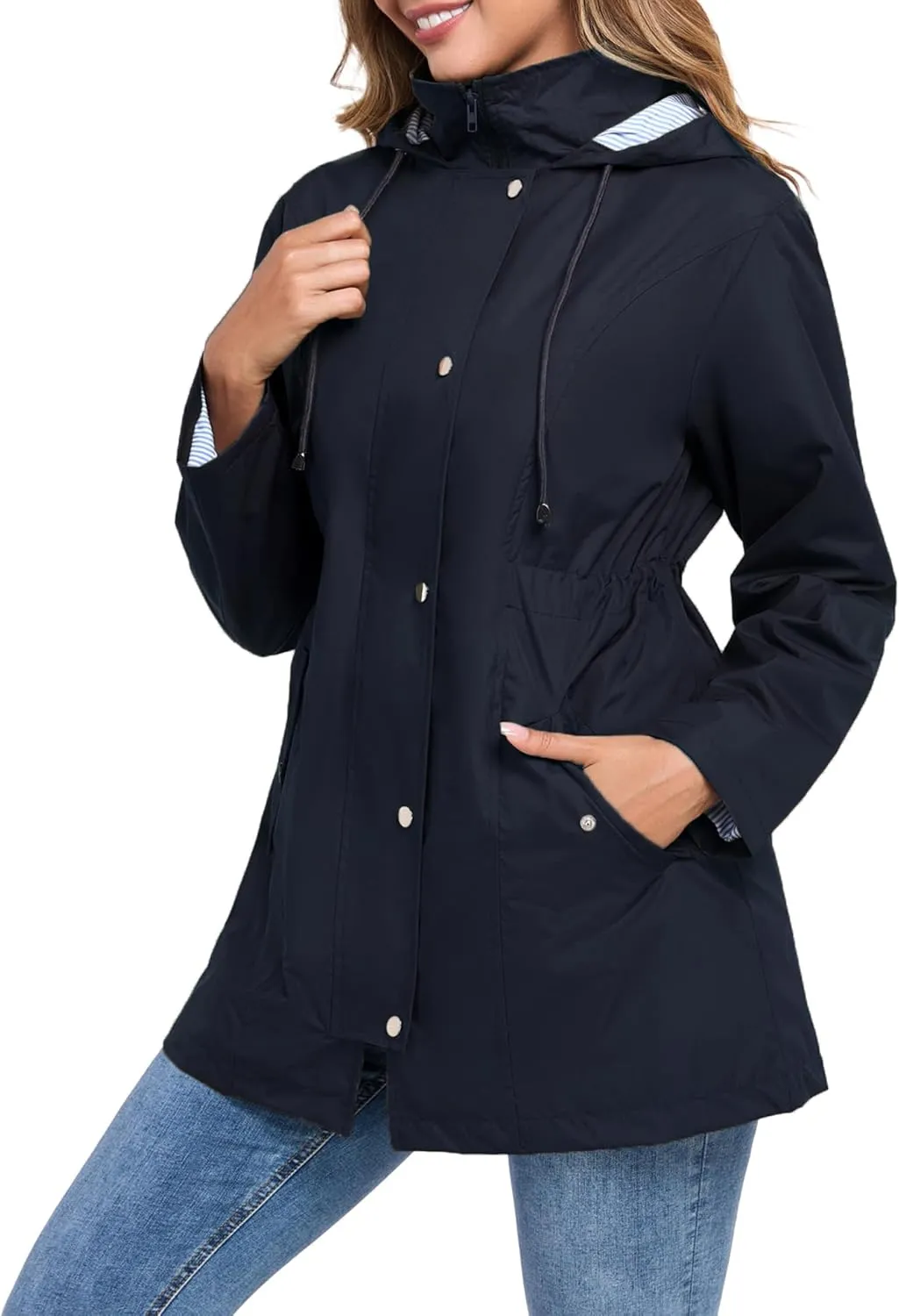 Women Rain Jacket Waterproof Long Hooded Windbreaker Lined Lightweight Outdoor Hiking Raincoat Trench Coats S-XXL