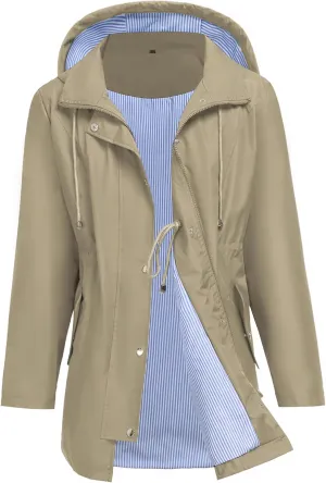 Women Rain Jacket Waterproof Long Hooded Windbreaker Lined Lightweight Outdoor Hiking Raincoat Trench Coats S-XXL