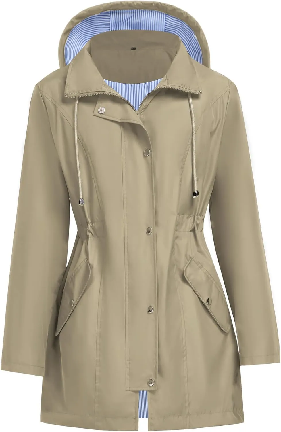Women Rain Jacket Waterproof Long Hooded Windbreaker Lined Lightweight Outdoor Hiking Raincoat Trench Coats S-XXL