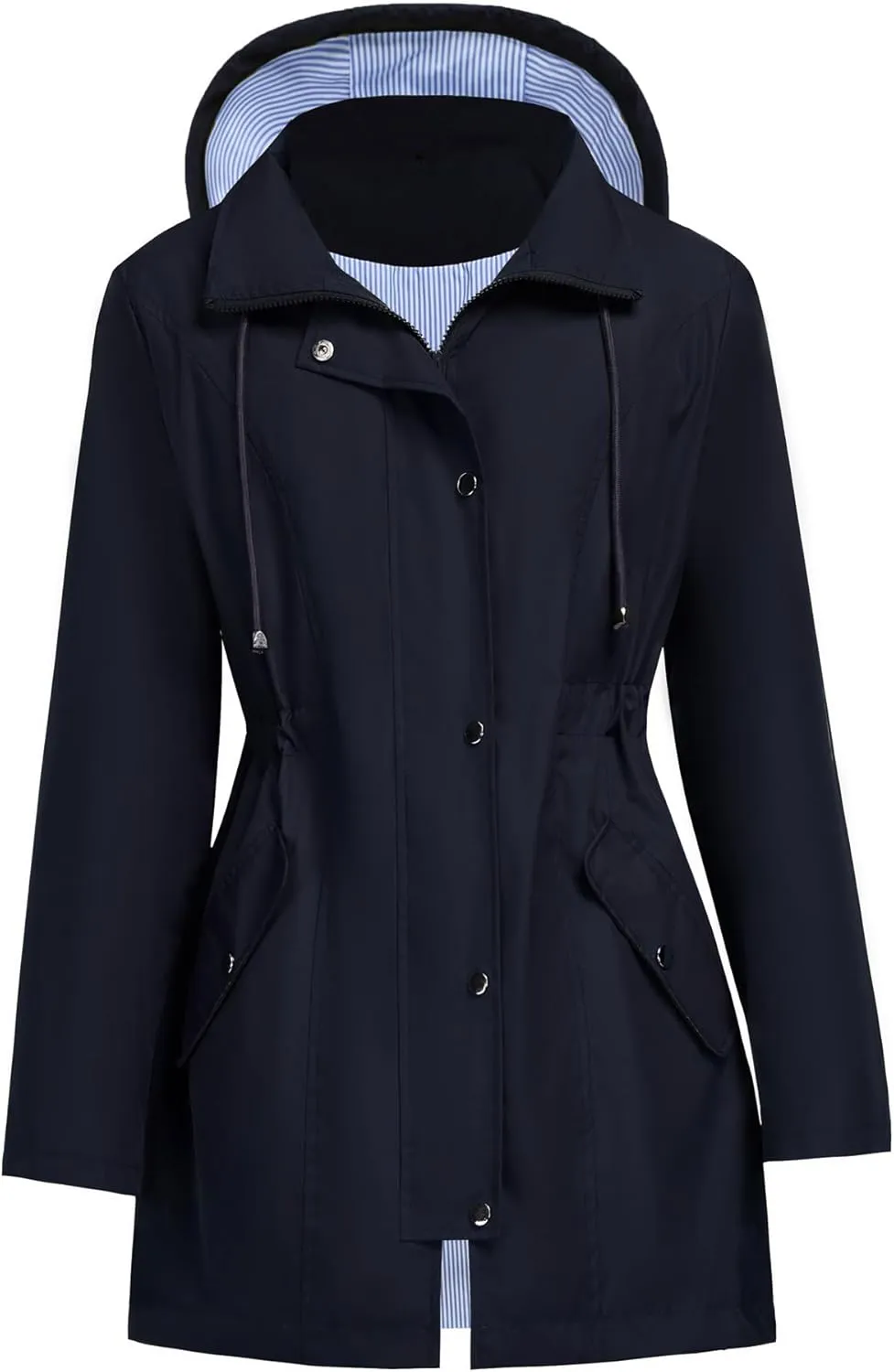 Women Rain Jacket Waterproof Long Hooded Windbreaker Lined Lightweight Outdoor Hiking Raincoat Trench Coats S-XXL