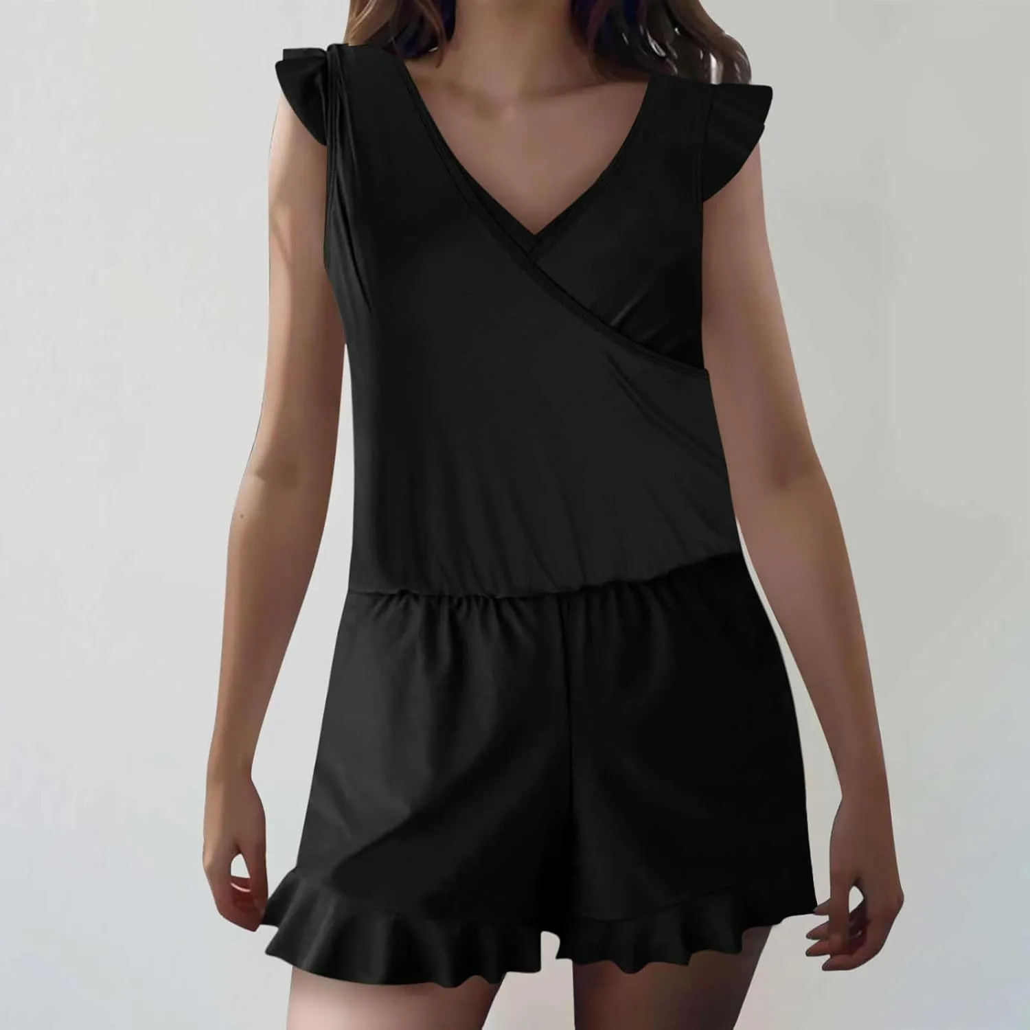 Women Swim Romper with Built in Bra and Pockets, One Piece Full Coverage Bathing Suits Boyleg Jumpsuit Swimsuit